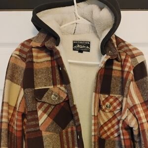 Distortion Women's Plaid Utility Jacket - Brown and Cream
